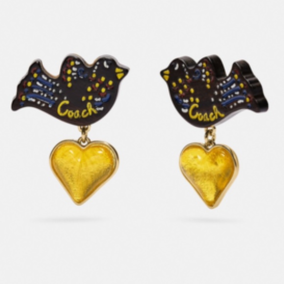 Coach Bird Heart drop Earrings NEW out of stock - Picture 2 of 9